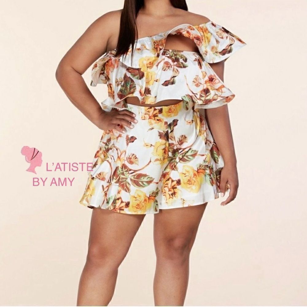 New Plus Size Floral Two-Piece Shorts Set by L’atise by Amy